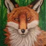 Watching fox, in Acrylic paint, Indian ink and Prismacolour pencils on canvas.