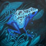 Blue dart frog, in Acrylic paint and Indian ink on canvas.