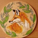 Forget me not fox, in Spectrum Noir markers and Indian ink on wood.