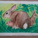 Spring rabbits, Water colour paints and Indian ink on hand made cotton rag paper.